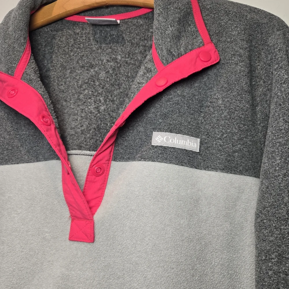 Columbia Fleece Women's Large Pullover 1/4 Snap V Neck Gray Pink
